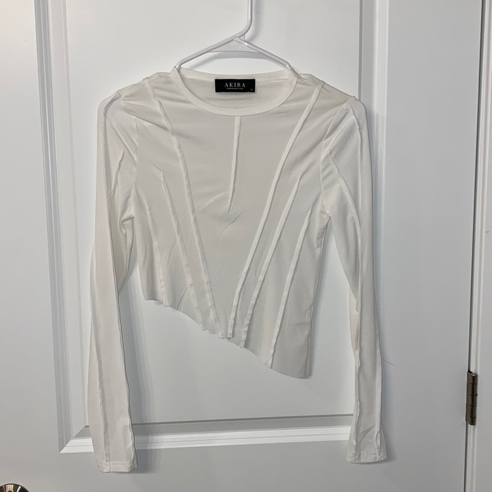 White Fashion Long Sleeve Crop Top - Akira